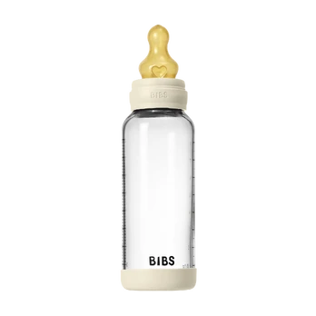 BIBS - Glass Baby Bottle Round Latex Medium Flow - Ivory - 240 ml