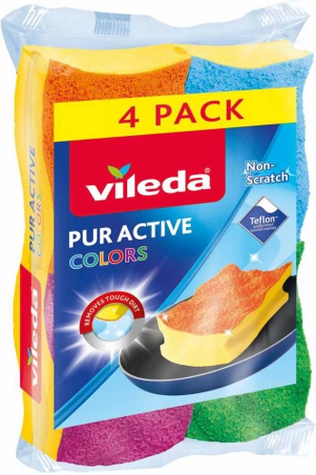 Vileda Pur Active Colour, valymo kempinėlė, 4 vnt.