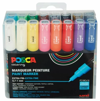 Posca Uni-Ball PC-1M, Multicolour, Multicolour, 16 colours, Extra Fine, 0.7 mm, 1 mm