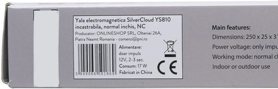 SilverCloud YS810 įkraunama elektromagnetinė spyna, Fail Secure NO