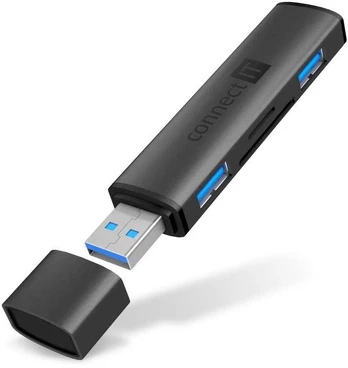 CONNECT IT Hub Compact 4v1, 2xUSB 3.0, 1xSD, 1xMicroSD, externí, juoda