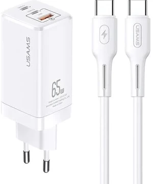 Įkroviklis Usams MTXLOGTC02 + USB-C cable, USB/2 x USB-C, balta, 65 W