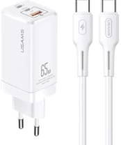 Įkroviklis Usams MTXLOGTC02 + USB-C cable, USB/2 x USB-C, balta, 65 W kaina