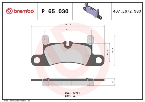 Stabdžių trinkelių rinkinys, diskinis stabdys BREMBO P 65 030