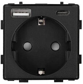 Lizdas Schuko su 2x Usb A+c įkrovikliu 20w, juodas