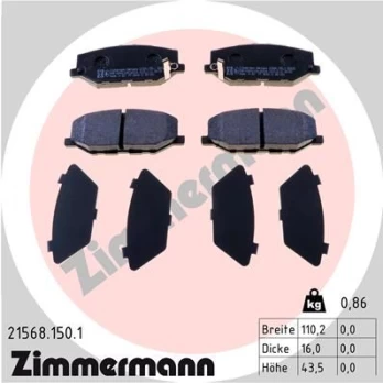 Stabdžių trinkelių rinkinys, diskinis stabdys ZIMMERMANN 21568.150.1