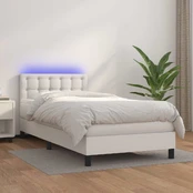 Lova su spyruoklėmis/čiužiniu/LED, balta, 90x190cm dirbtinė oda kaina