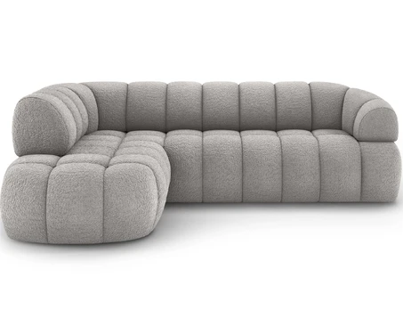 Tontano corner sofa with sleeping function and electrically extendable seat, gray bouclé, left-hand side, Modern, Gray