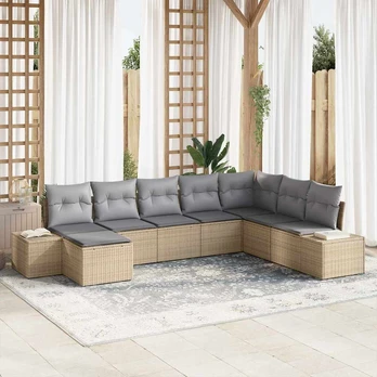 8 Dalių Sodo Sofa Komplektas su Pagalvėmis Smėlio Poly Ratanas