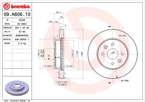 Stabdžių diskas BREMBO 09.A606.10