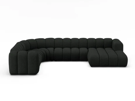 Boucle Modular Panoramic Left Corner Sofa, "Lupine", 6 Seats, 370x280x70, Black