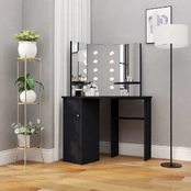 Kampinis kosmetinis staliukas su led, juodas, 111x54x141,5cm kaina