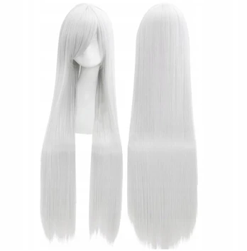 Balta ilga perukas su kirpčiukais, 100 cm, cosplay