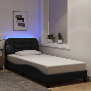 Lovos rėmas su LED, juodos spalvos, 80x200cm, audinys