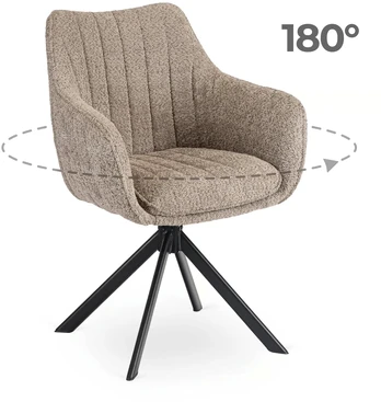 Fotelis BAJA ruda, apmušta, besisukanti kėdė su „Boucle“ audiniu, moderni