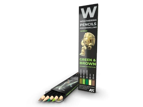 AK Interactive - Weathering Pencils Žalias & BROWN Shading & Effects Set (pieštukų rinkinys), AK10040