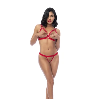 Mapale Two Piece Set S/M Red - Adjustable Open Top & G-String