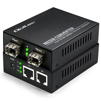 Qoltec Bidirectional Ethernet SWITCH Media Converter 2x RJ45 2x SFP| 1000Mb/s | 5V