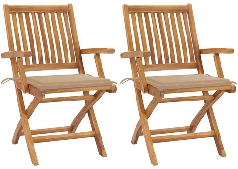 Sodo kėdės su smėlio spalvos pagalvėlėmis, 2vnt., tikmedis