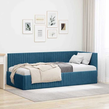 Lova Kampinė lovos konstrukcija Mėlyna 90 x 200 cm Aksomas