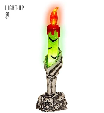 SKELETON HAND CANDLE HOLDER WITH LIGHT-UP BLEEDING CANDLE 20 cm