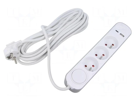 Extension lead | 3x1mm2 | Schuko | Sockets: 5 | PVC | white | 1.5m | 16A