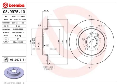 Stabdžių diskas BREMBO 08.9975.11
