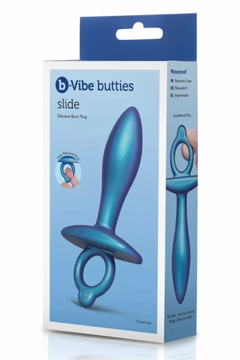b-Vibe Slide Silicone Plug with Finger Ring, Waterproof, 7.6 cm