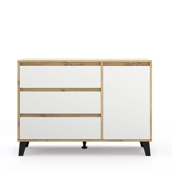 Komoda Mebelbos Borg 1d3s, 110x38,9x78,4 cm, balta/ruda