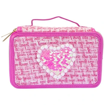 Tweed pencil case 3 levels dark pink