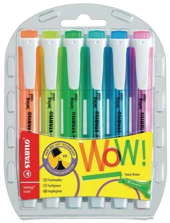 Highlighter Stabilo Swing Cool, assorterede farver, etui a 6 stk.