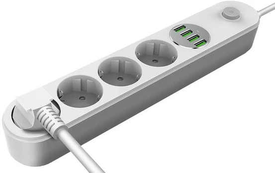 ColorWay CW-CHE44W Power socket 4plugs/4USB, White, 2m