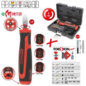 Akumuliatorinis suktuvas eMONSTER, komplektas su 1/4" antgaliais, KS Tools