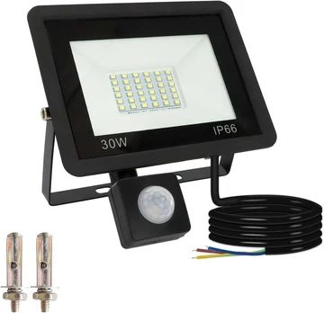 Led prožektorius su judesio davikliu, 30w, 6000k, 3000lm, atsparus vandeniui Ip66