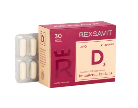 REXSAVIT LIPO D3 4000 IU, kietosios kapsulės N30