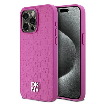 Dėklas DKNY PU Leather Repeat Pattern Stack Logo MagSafe Case for iPhone 15 Pro Max Rožinė