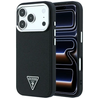Dėklas Guess Grained Triangle Logo MagSafe do iPhone 18 Pro / 17 Pro juoda