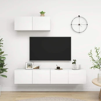 TV staliukas Televizoriaus spintelės, 3vnt., baltos spalvos, MDP