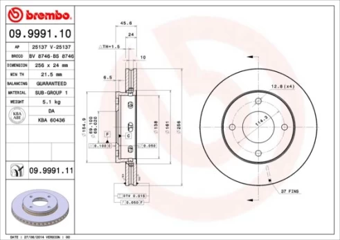 Stabdžių diskas BREMBO 09.9991.11