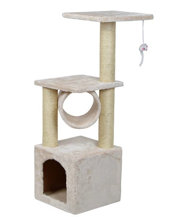 KATIDO Kačių draskyklė su tuneliu 92 cm, smėlio spalvos