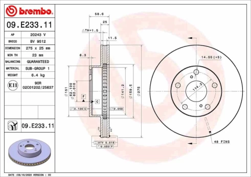 Stabdžių diskas BREMBO 09.E233.11