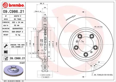BREMBO 09.C986.21 Brake Disc