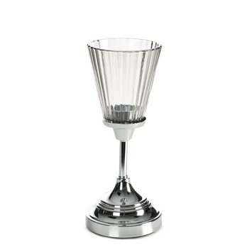 Žvakidė Elani 02, stiklas/metalas, Ø 12 cm, 26 cm, sidabro sp.