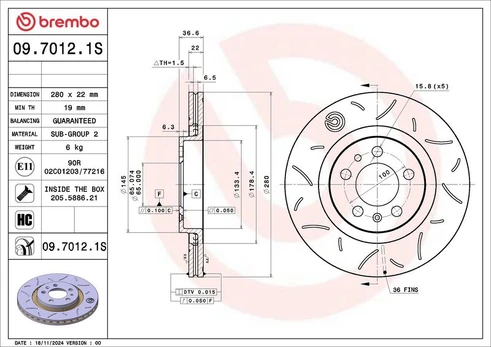 Stabdžių diskas BREMBO 09.7012.1S