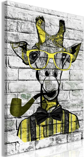 Artgeist Paveikslas - Giraffe with Pipe (1 Part) Vertical Geltona