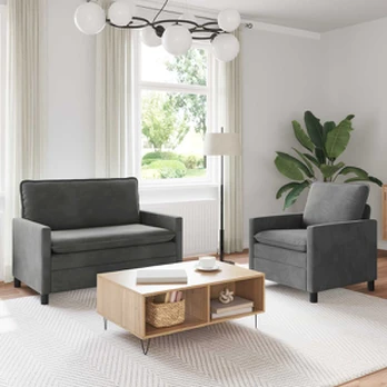 Sofa Sofos komplektas 2 pcs Tamsiai pilka Aksomas