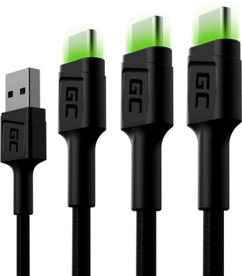 Kabelis Green Cell USB - USB-C 3pcs USB, USB-C, 2 m, juoda