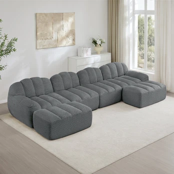 Modulinė U formos sofa, 32D putos, 2 otomanės, 4 vietų