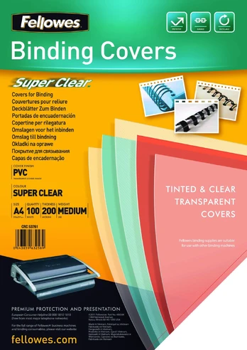 Įrišami viršeliai Fellowes Crystals PVC A4, 100 vnt