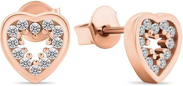 Brilio Silver Charming bronze earrings with zircons Hearts EA573R